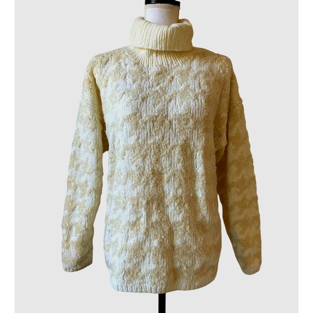 Jones New York Sport Small Sweater Hand Knit Turtle neck Houndstooth Preppy